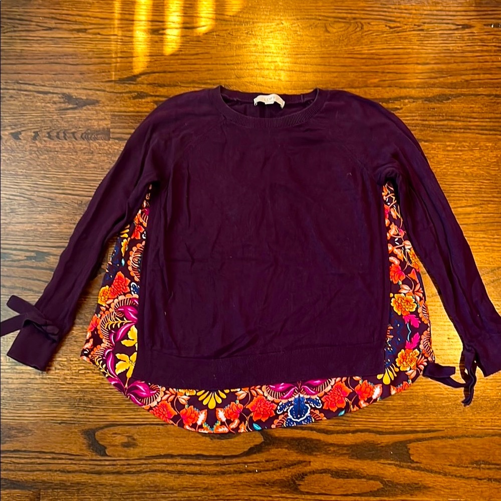 LOFT Purple Blouse with Floral Trim